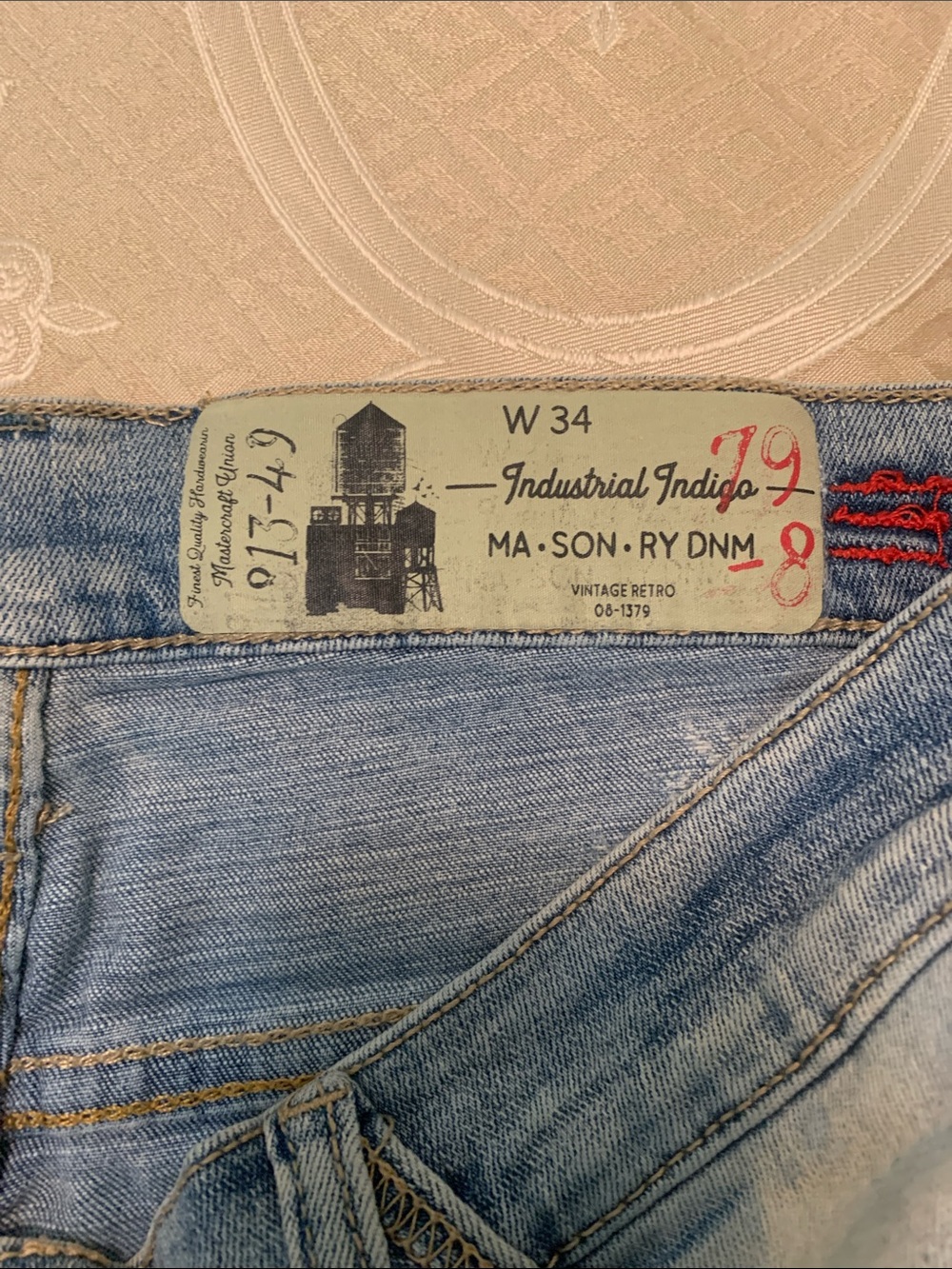 Men's Light Blue Distressed Denim Shorts with Embellished Graphic - Picture 2 of 9